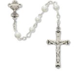 STERLING SILVER 5MM WHITE PEARL FIRST COMMUNION ROSARY