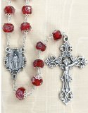 8 mm Ruby Hand Painted Rose Bead Rosary