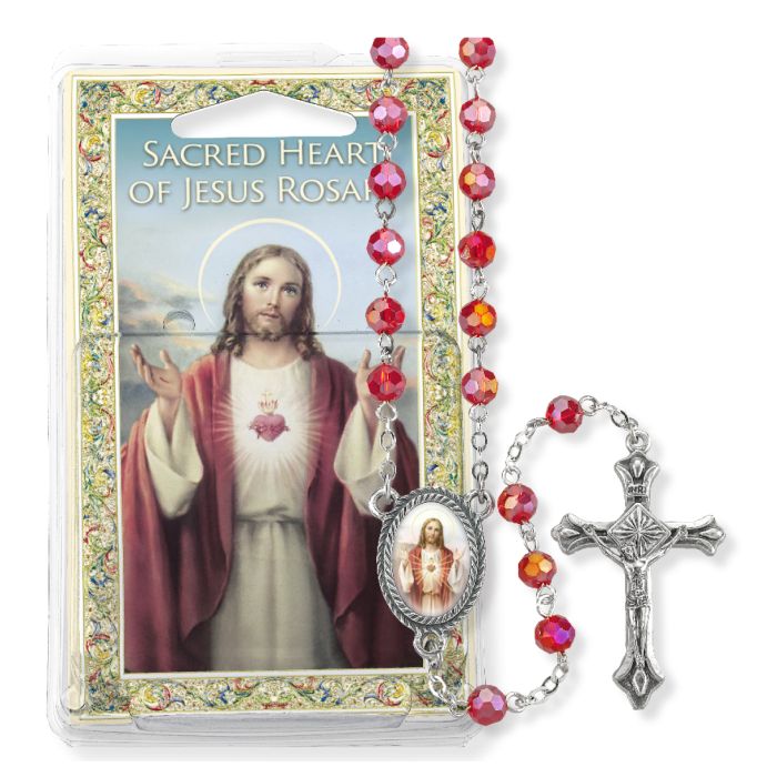 Sacco Company > SACRED HEART OF JESUS RED CRYSTAL BEAD ROSARY CHAPLET