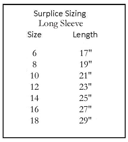 Round Yoke Long Sleeve size chart