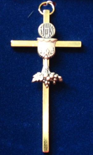 3.5" GOLD TONE CROSS WITH CHALICE DESIGN