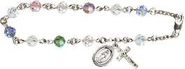 6mm MULTI COLOR CRYSTAL SILVER PLATED ROSARY BRACELET