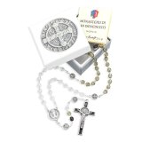 5mm x 6mm Crystal Glass Bead Saint Benedict Tri Color Rosary, Boxed