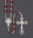 RUBY ROUND AURORA BOREALIS BEAD ROSARY