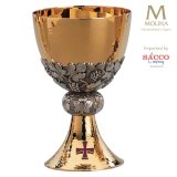 Chalice, Grapevine Design, Enameled Cross and Engraved Node 22 oz. with Bowl Paten