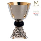 Chalice 20 oz, Silver Plated with Black Node and Grape Leaf Base, with Bowl Paten