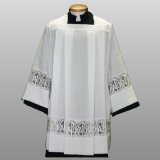 4292 TAILORED PRIEST SURPLICE With Lace Band, Alpha Omega / Chi Rho