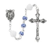 6MM BLUE CERAMIC BEAD ROSARY W MIRACULOUS MEDAL CENTER, BOXED