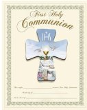 WOOD LASERED CROSS W FIRST COMMUNION CERTIFICATE