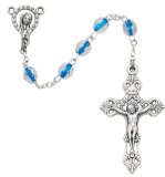 6mm Blue Crystal Rosary, Boxed