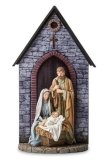 Holy Family with stone church facade12" H
