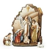 Nativity set with back wall 7 pieces 12" H