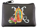 Our Lady of Guadalupe Black Leatherette Rosary Pouch