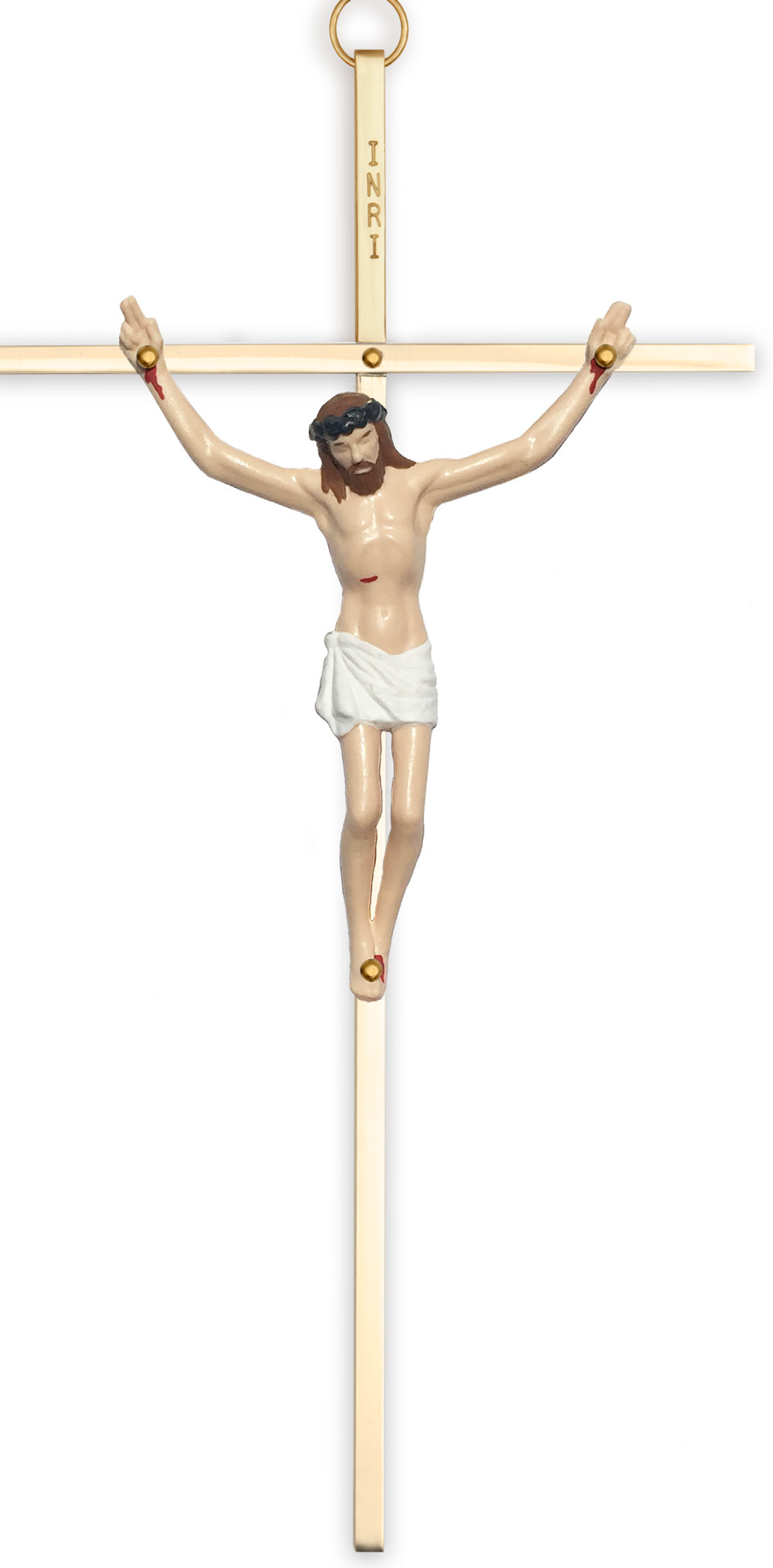 10" BRASS CRUCIFIX WITH PAINTED PLASTIC CORPUS