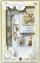 FIRST COMMUNION SET WITH CANDLE AND WHITE MISSAL