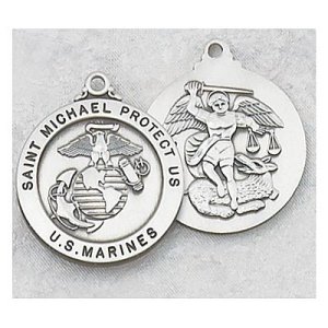 ST. MICHAEL US MARINES PEWTER MEDAL 24" CHAIN