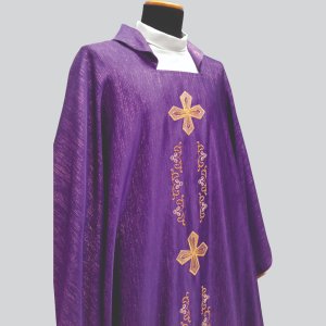 Chasuble with square neck in Lana Oro Barre Fabric