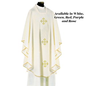 CHASUBLE with Three Crosses in "PRIMAVERA" 100% Polyester Fabric