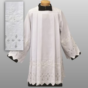 1899 TAILORED PRIEST SURPLICE Embroidered Bands, Easy Care Polyester