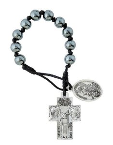 St. Michael/St. Christopher Cord Decade Rosary Black Beads